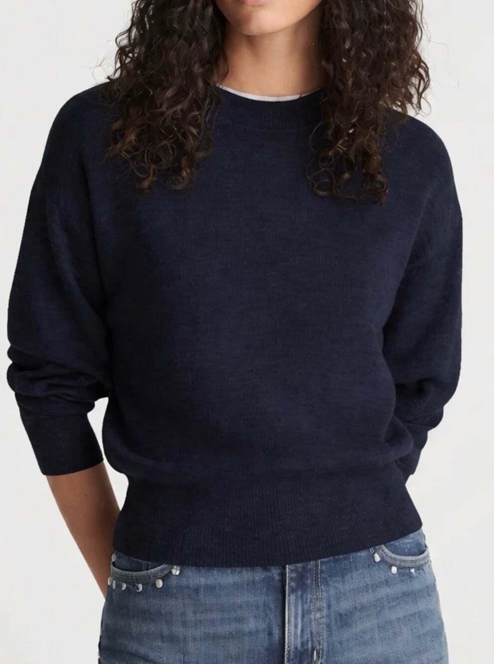 Madewell The Casey Crewneck Sweater in Merino-Silk Blend Navy Medium NWT